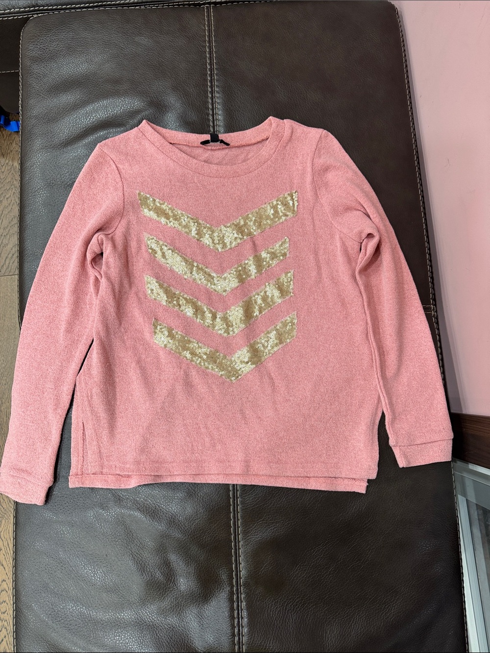 Women’s Pink Long-Sleeve Top with Gold Chevron Accents